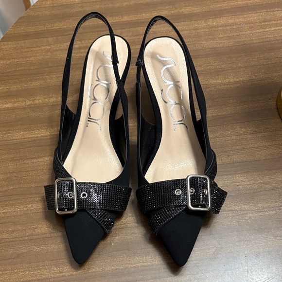 Sugar Shoes - Sugar Black Slingback Heels with Buckle Detail